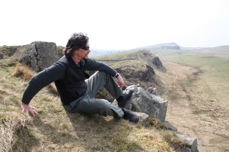 Sitting on Hadrian's Wall in northern England
